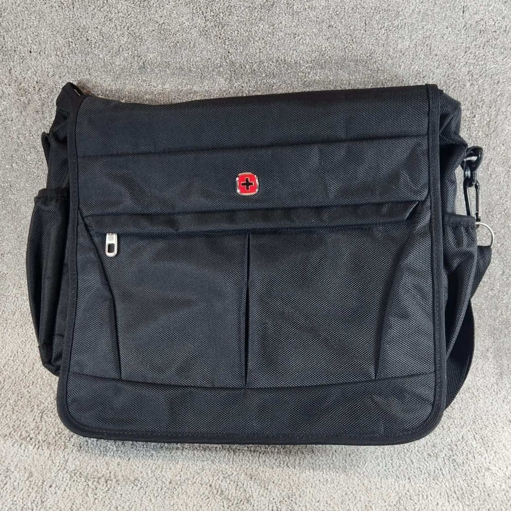 SwissGear 8869 Laptop Messenger Bag Padded Travel Case Pockets Black Nylon Large